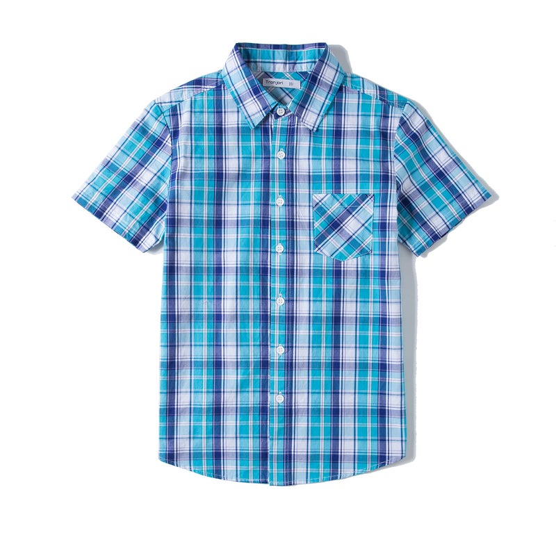 Tronjori Boys' Short Sleeve Button Down Woven Shirt(6,Cobalt Navy) - Image 1
